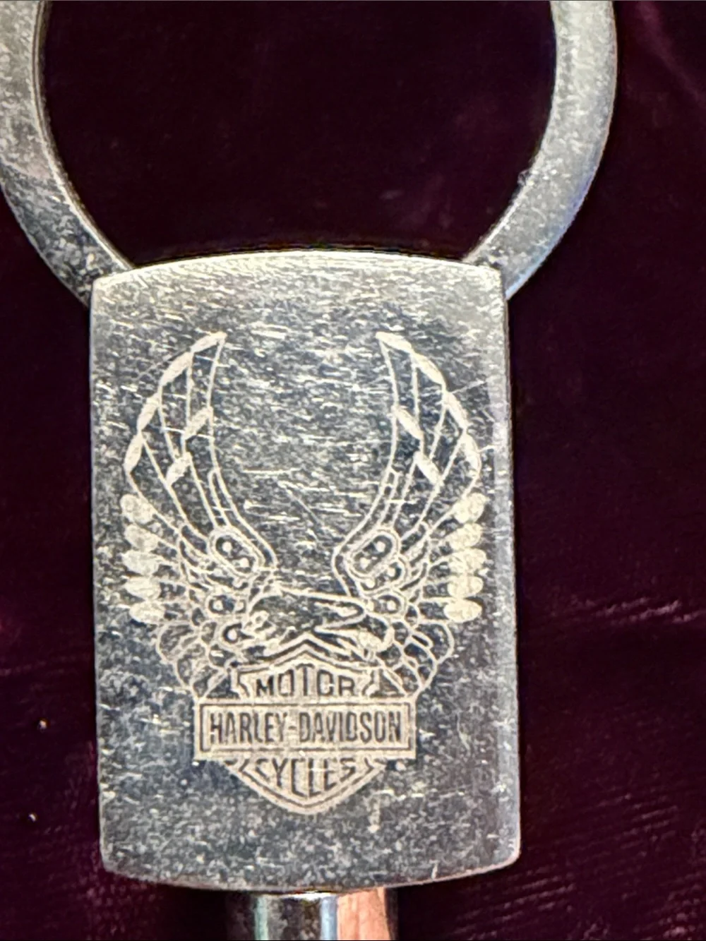 Harley Davidson Silver Metal Keychain with Engraved Eagle Design